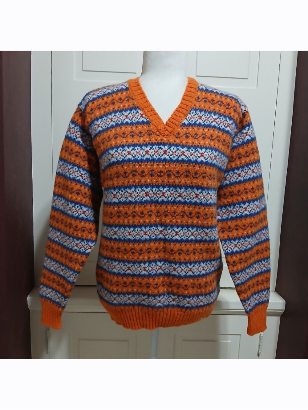 Brooks Brothers 100% Wool Women's Size M Orange Multicolor Fair Isle Sweater Top